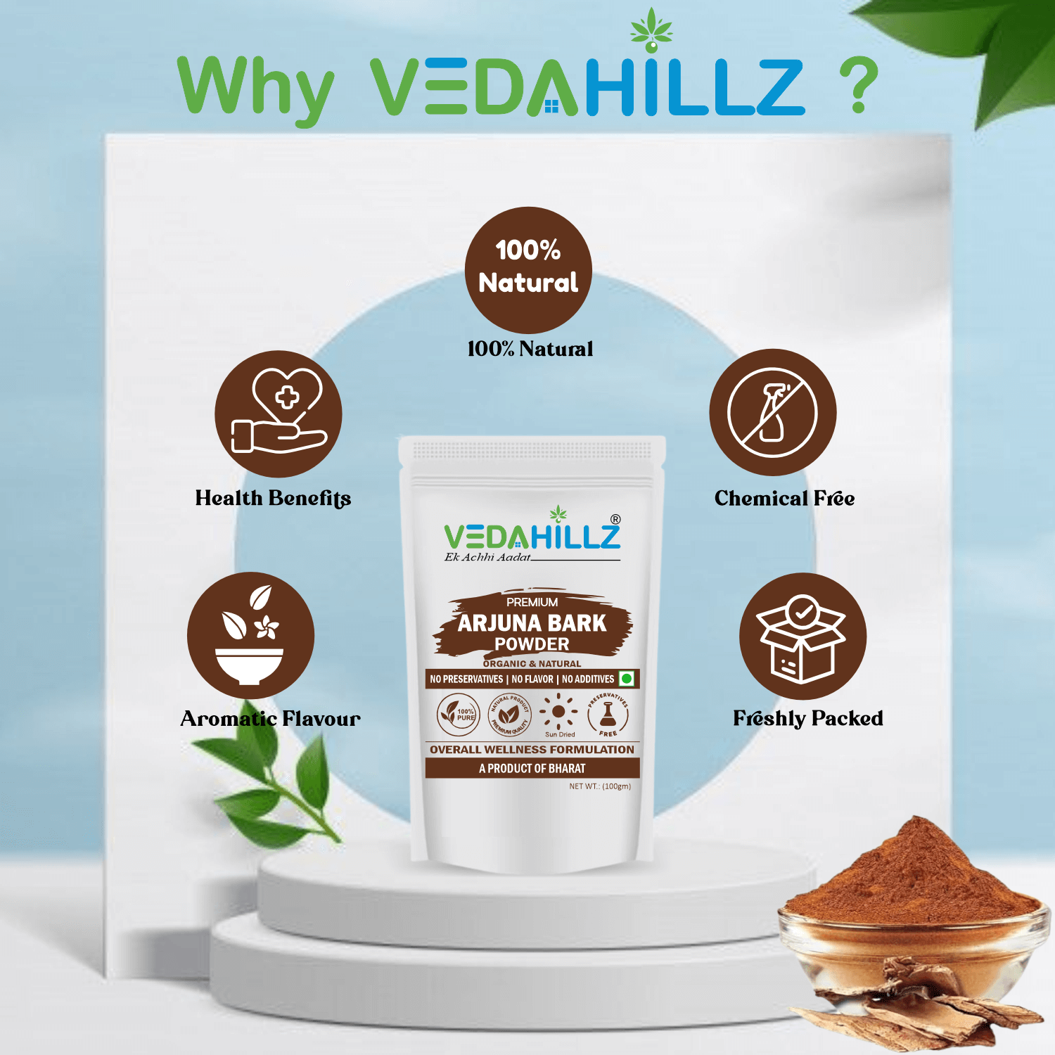 Vedahillz Arjuna Bark Powder Made from Natural Arjuna Tree Bark